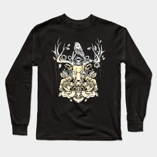 Deer and Bird Tattoo Design Long Sleeve T-Shirt